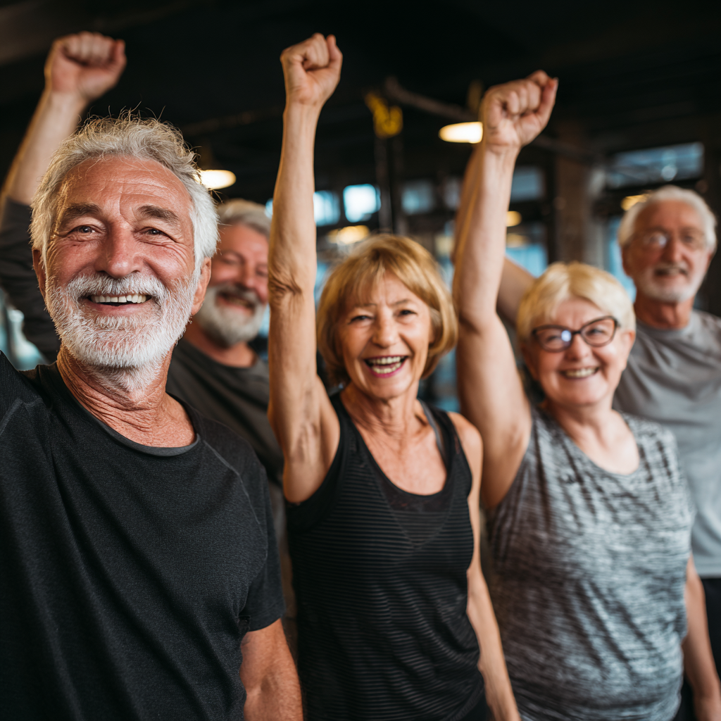 Group of diverse Ukrainian adults aged 40-60 participating in outdoor breathing exercises in a park, looking peaceful and focused